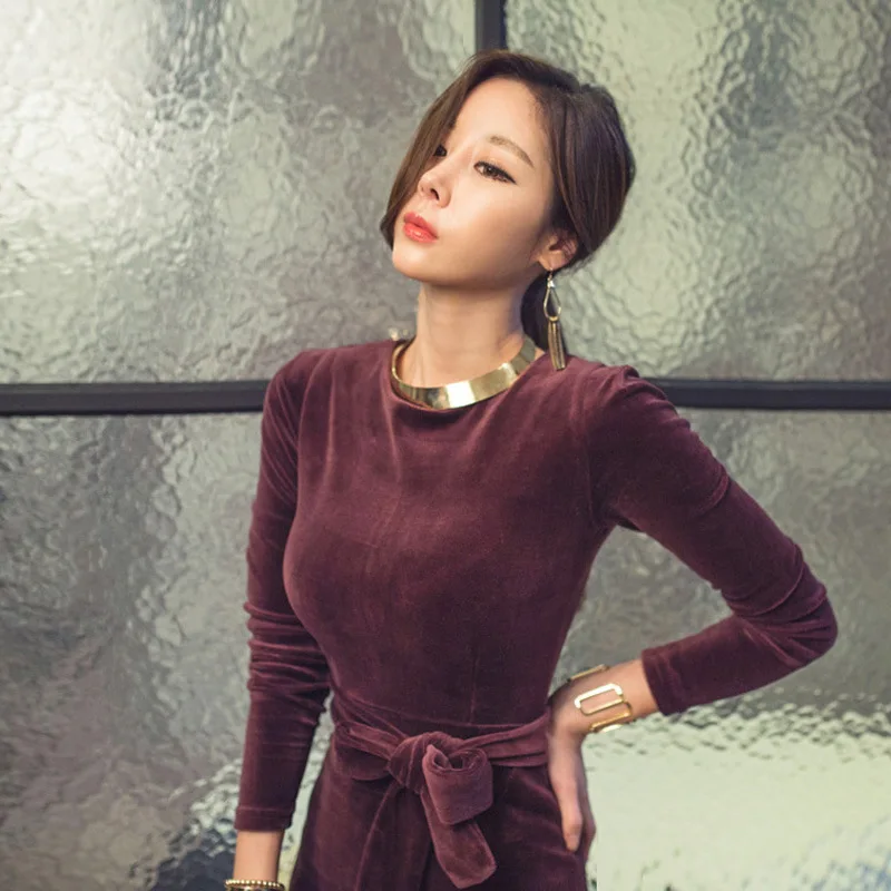 Осенние женские офисные бархатные черные фиолетовые вечерние платья