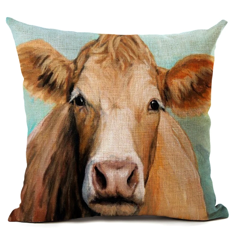 Оригинальная картина написанная маслом корова рисунок льняная Подушка