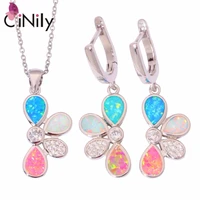 cinily created multicolor fire opal cubic zirconia silver plated wholesale for women jewelry pendant earrings jewelry set ot115