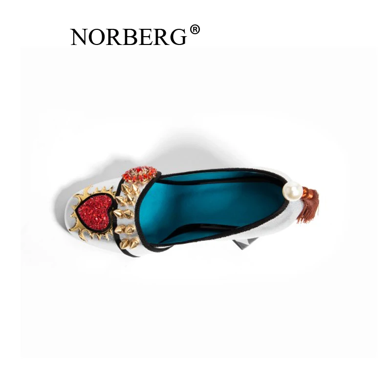 NORBERG/высококачественные свадебные туфли на заказ женские туфли на каблуке с заклепками и цветком из страз кожаные туфли Фланелевые Туфли-лодочки Mary Jane