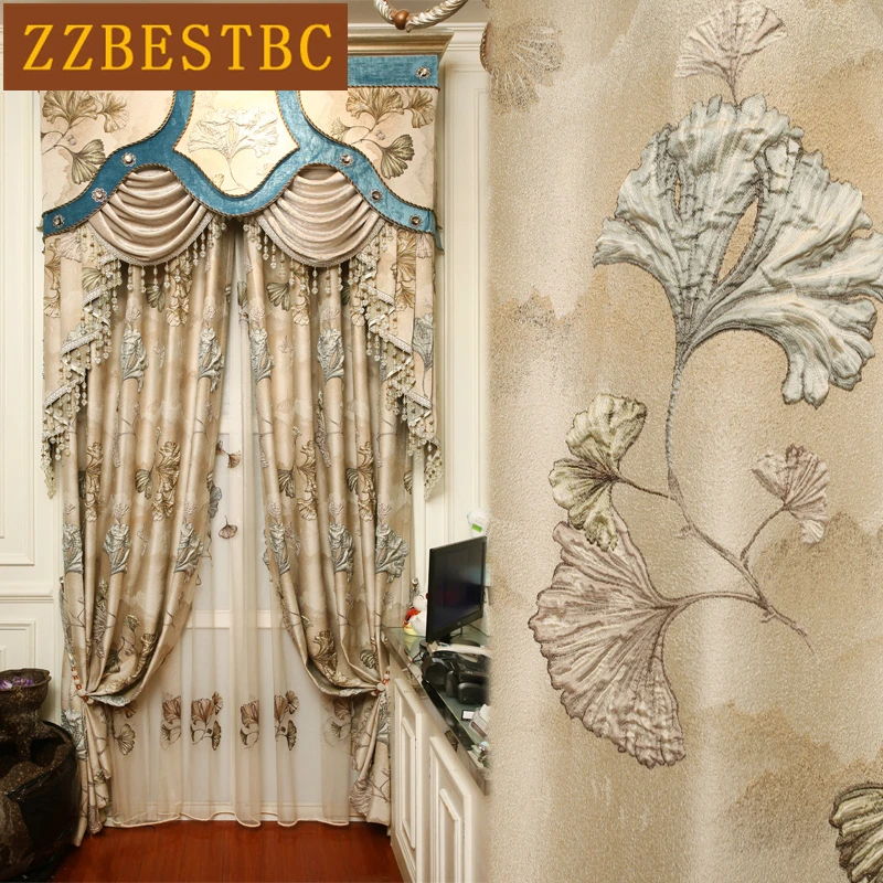 Top luxury 4D embossed royal villa blackout living room curtains high quality elegant beige thick curtain for bedroom hotel | Дом и сад