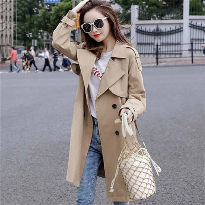 

2019 New Spring Autumn Women's Long Trench Coats Korean Double-breasted Slim Belt Windbreaker chic Coat Female Overcoat 762