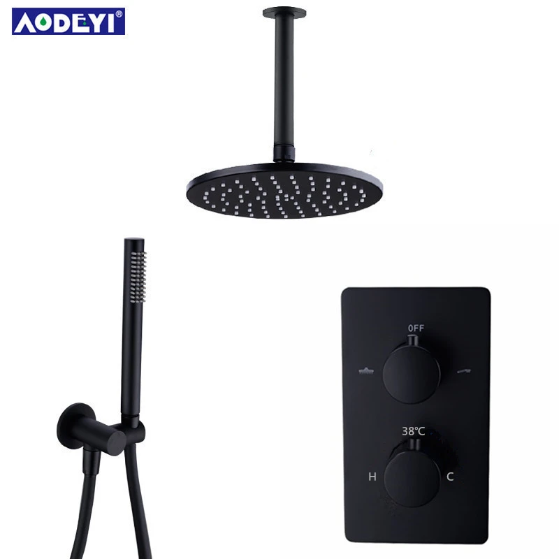 brass thermostatic faucets black shower set 81012 inch bathroom rainfall shower faucet system with handheld shower head free global shipping