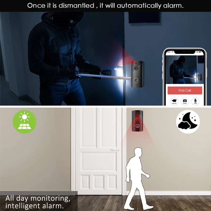FCCWO Full HD 1080P WIFI дверной звонок умный IP беспроводной домофон PIR Обнаружение