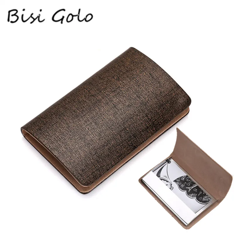 

BISI GORO Leather Business Card Case Fashion Men And Women Name Card Holder Waterproof Card Wallet Creative Large Capacity
