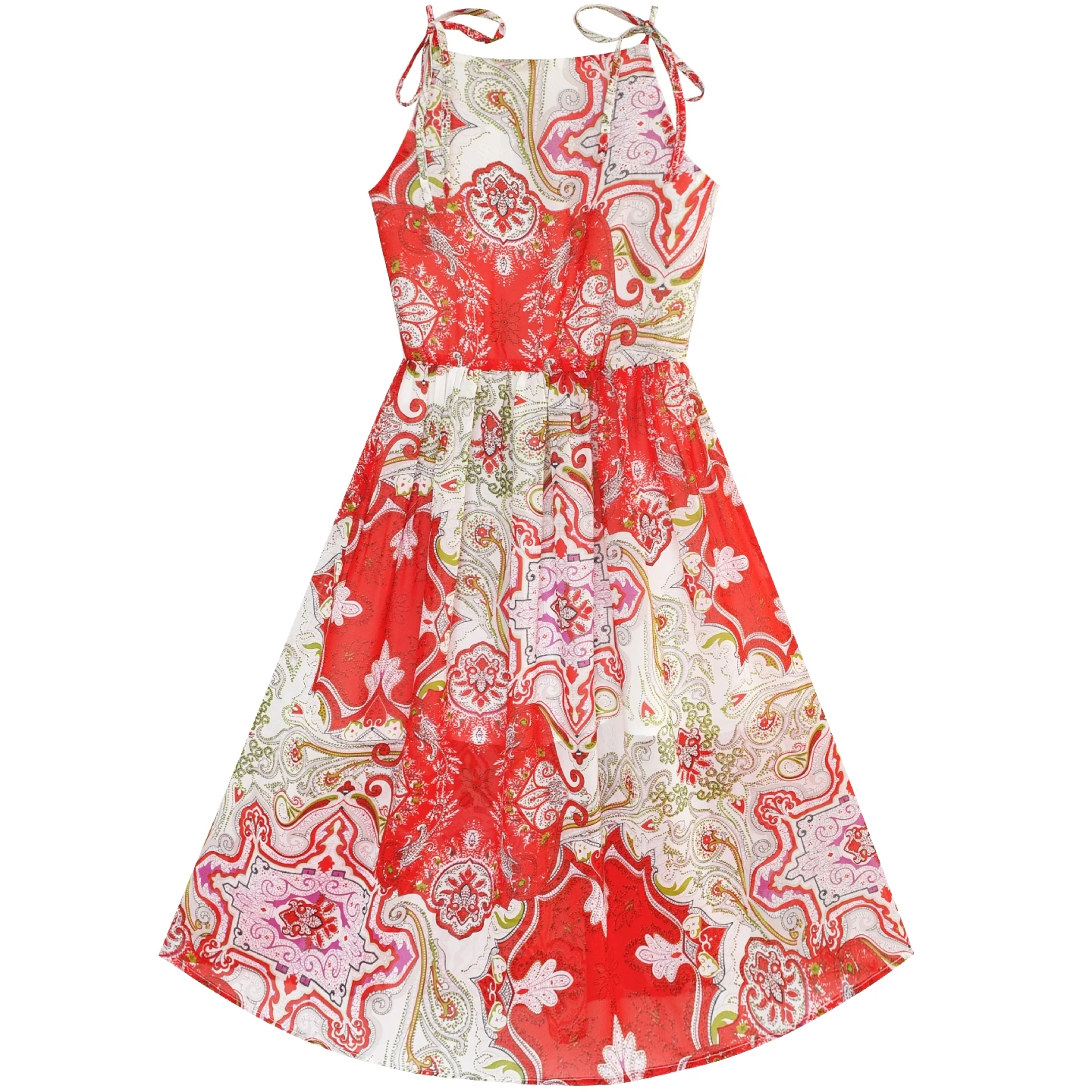 Flower Girl Dress Red Floral Chiffon Slip Midi Summer Beach Party 2020 Princess Wedding Dresses Children Clothes | Детская одежда и