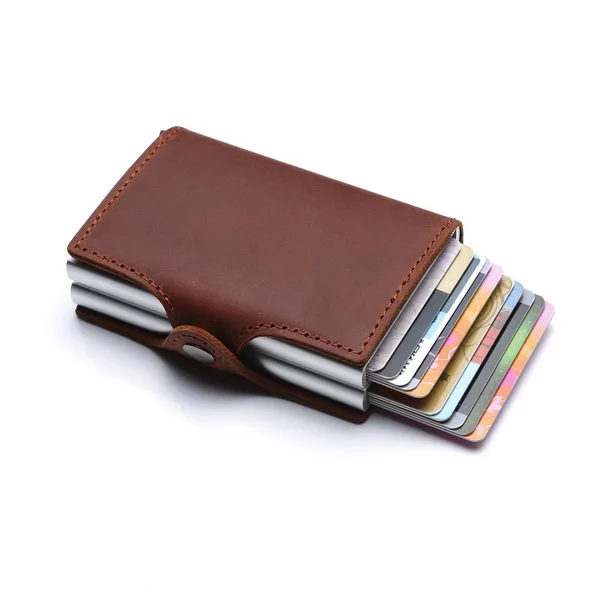 by dhl 100pcs 2018 genuine leather card holder rfid wallet aluminum unisex crazy horse 2 metal credit | Багаж и сумки