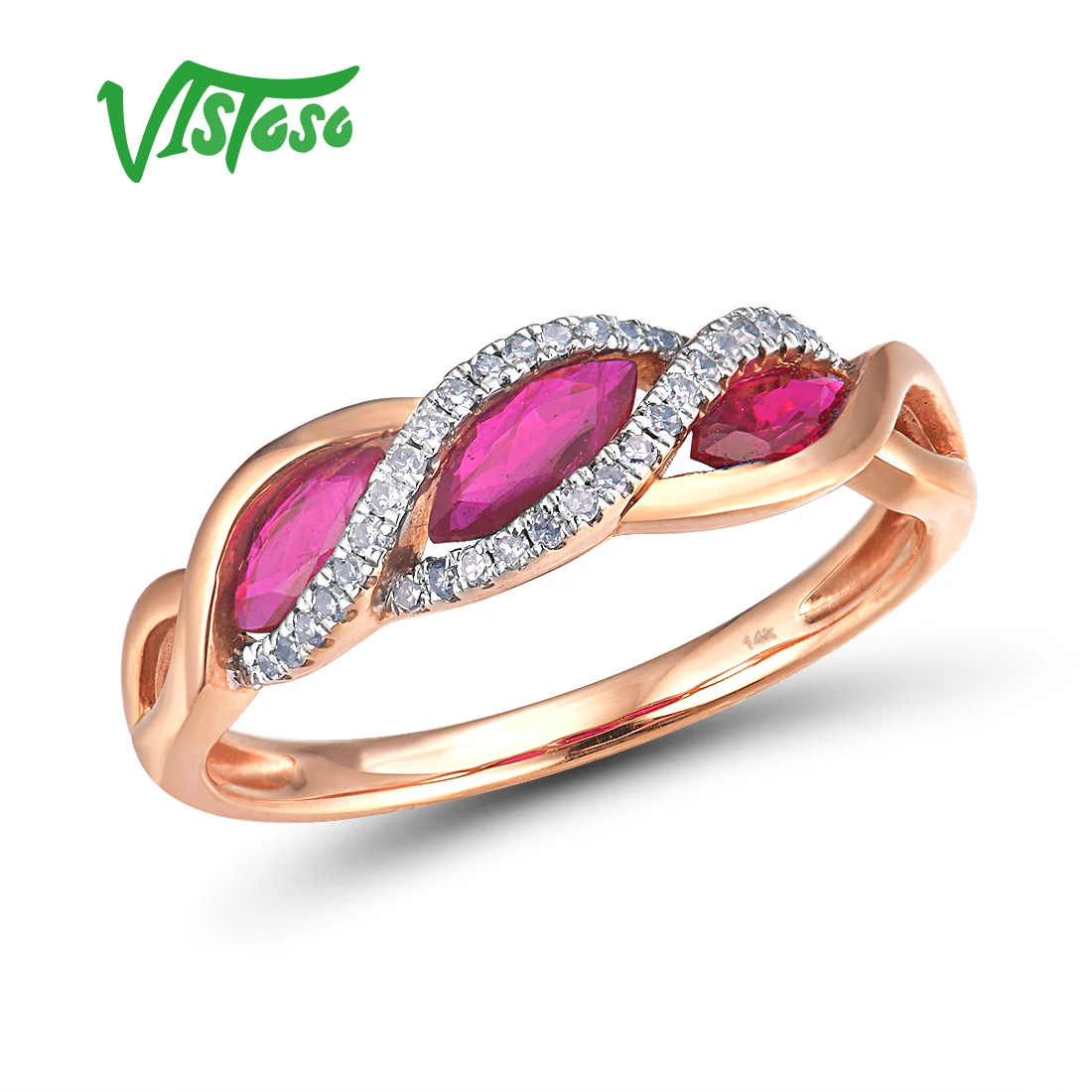 VISTOSO подлинное 14K585 розовое золото необычное рубиновое блестящее бриллиантовое