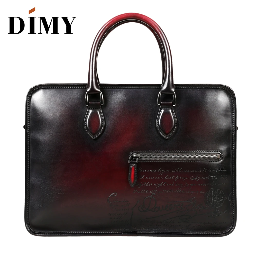 DIMY Dutch Calfskin Genuine Leather Briefcase Men Bag Hand Patina Business Briefcases 15 Luxury Bags Designer Shoulder Bag 2019
