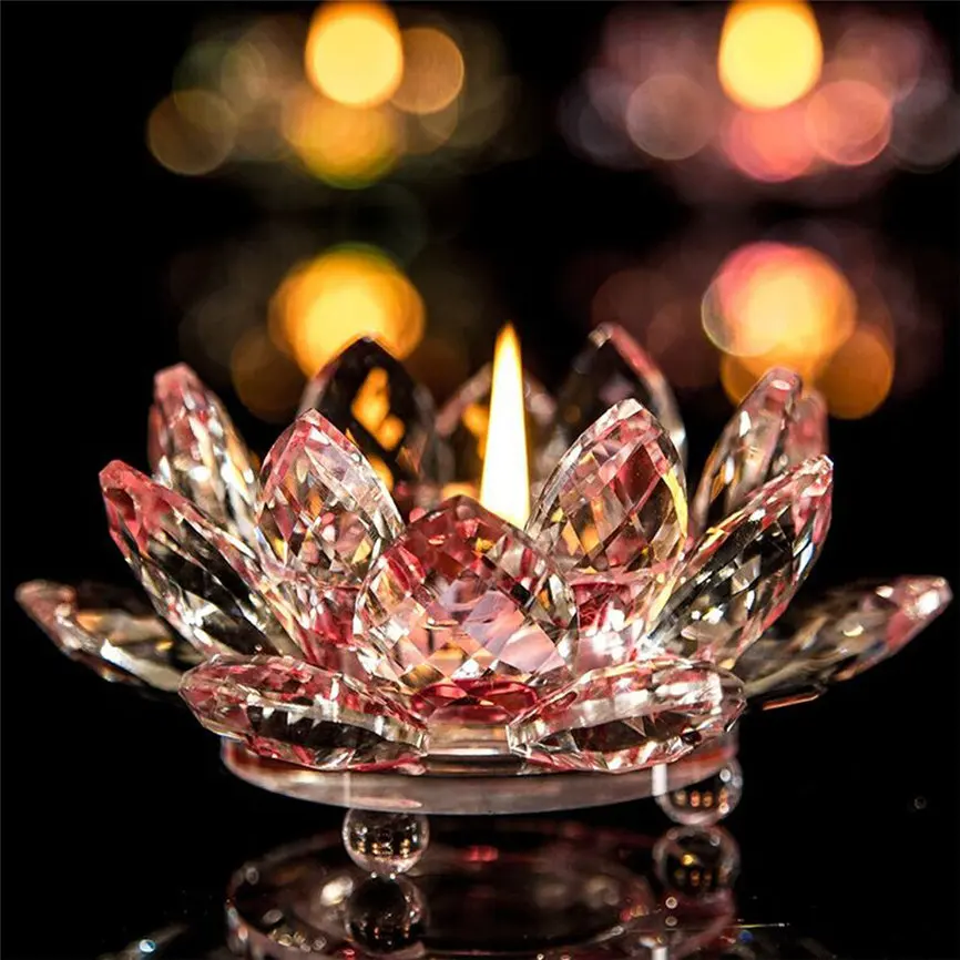 7 Colors Crystal Glass Lotus Flower Candle Tea Light Holder Buddhist Candlestick Party&ampWedding For Home Decorations As Gift 1206 | Дом и
