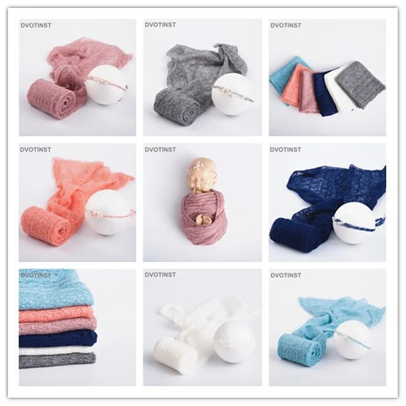 Dvotinst Newborn Photography Props for Baby Soft Knit Crochet Wraps Pearls Headband Fotografia Accessories Shoots Photo Props