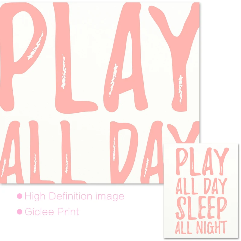 Baby Girl Nursery Wall Art Print Play All Day Sleep Night Quote Anime Poster Canvas Painting Picture Kids Bedroom Decoration|Рисование и