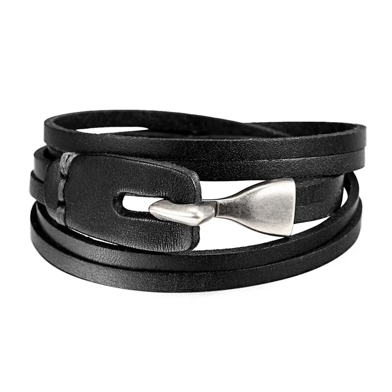 Endless Aug 2017 New arrival Trendy Multiple layers Men Bracelet Black braid Leather Stainless Steel Accessories gifts | Украшения и