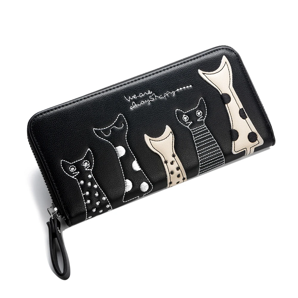 

Europe Women Cat Cartoon Wallets Long Creative Female Card Holder Casual Zip Ladies Clutch PU Leather Coin Purse ID Holder