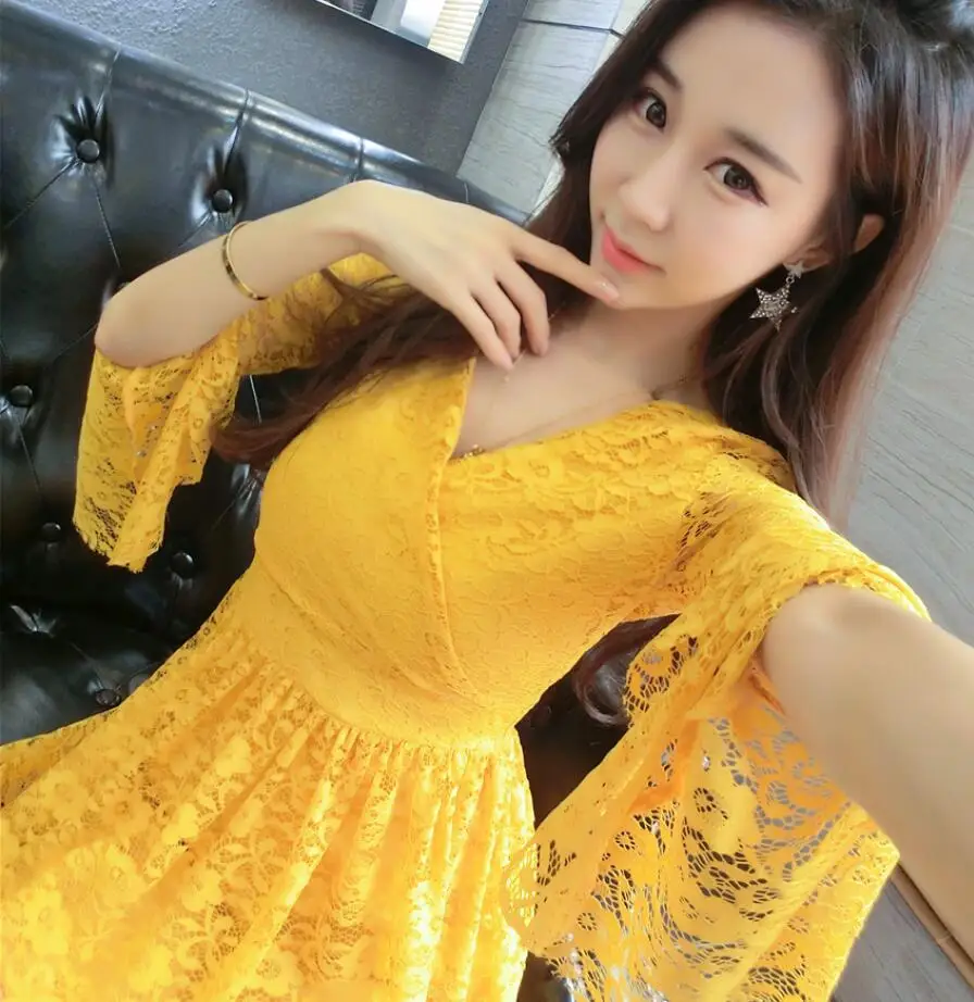 Vestidos Бесплатная доставка Новое корейское высокое качество V Воротник с