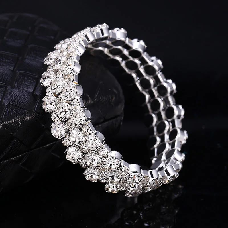 Silver Bangle HOCOLE, модный Кристальный браслет, браслет, женская мода, свадебные ювелирные изделия, золото/серебро, стразы, браслеты для женщин - Окраска металла: Silver Bangle