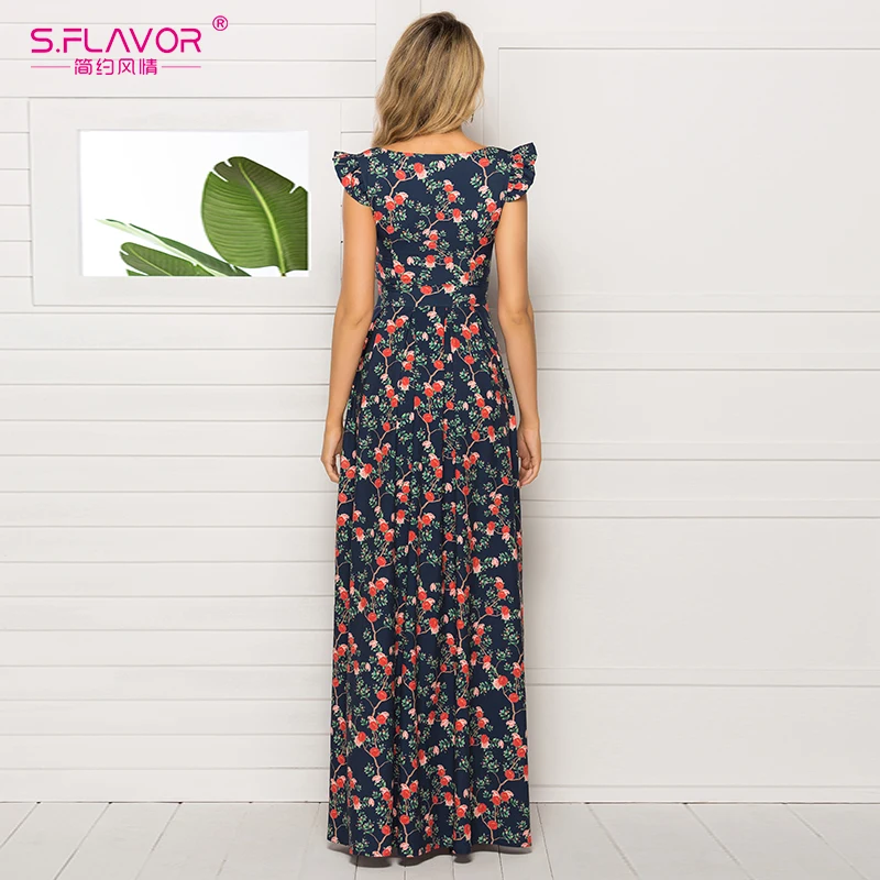 S.FLAVOR модное длинное платье в богемном стиле с квадратным воротником сексуальное