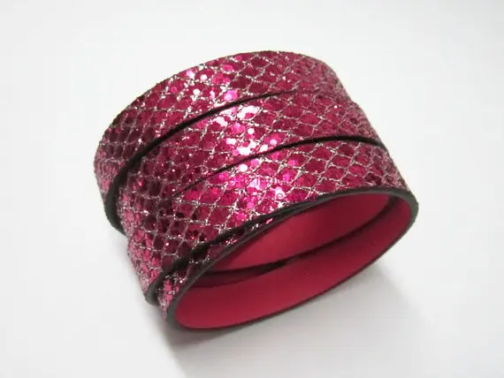 Кожаный шнур Fushia с блестками 10x2 мм плоский кожаный 10 | Украшения и аксессуары