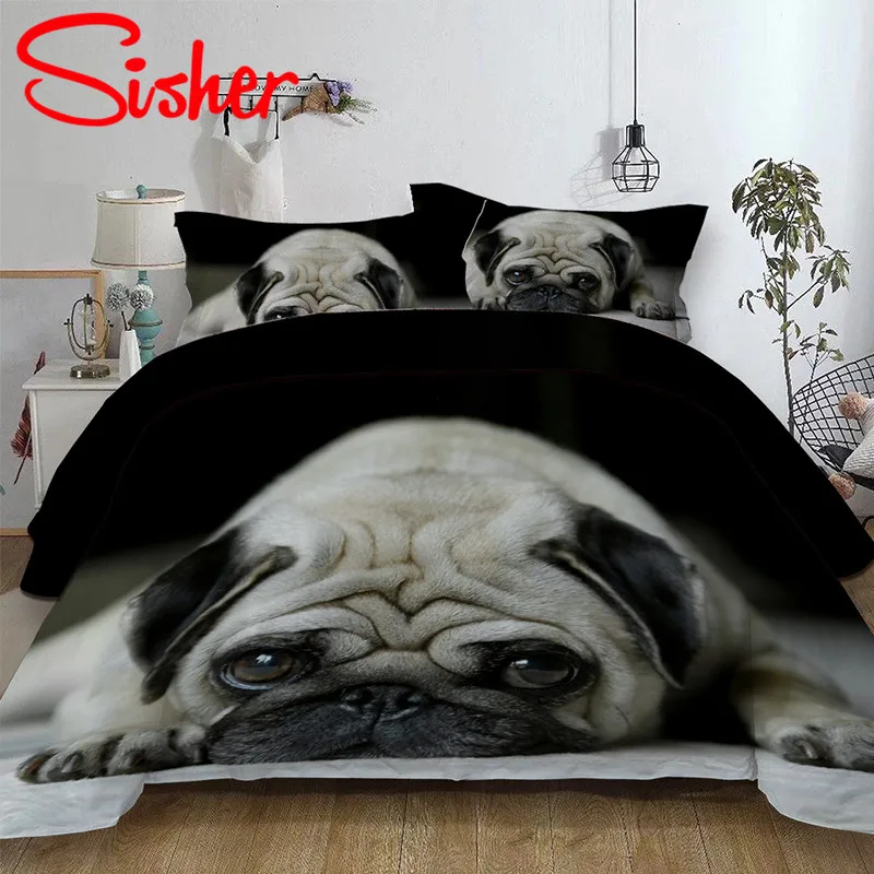 Sisher 3D Cartoon Bedding Sets Animal Dog Cat Print Duvet Cover Set Single Double Size Queen King Dekbedovertrek No Bed Sheet | Дом и сад