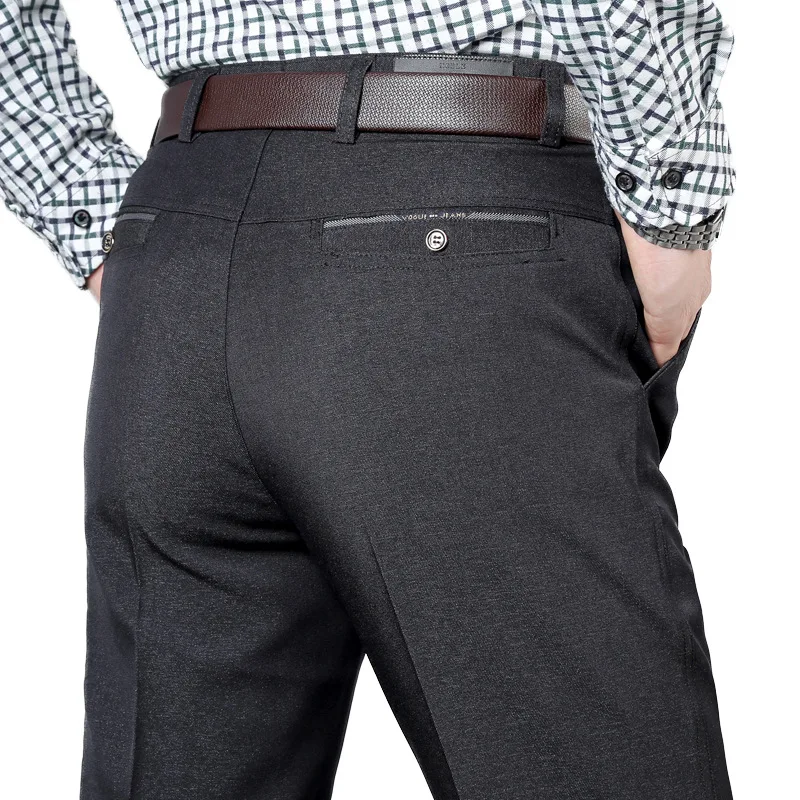 2018 Autumn Long Casual Pants Men Solid Black Straight Fit Office Formal Business Suit Trousers for Father Dad Middle Age | Мужская