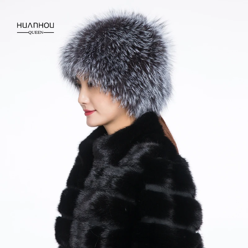 Женская шапка из натурального Меха чернобурки теплая и красивая зимняя Лисьего