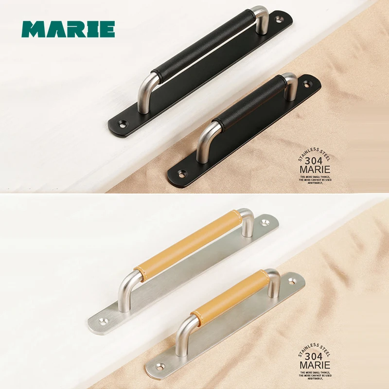 Модные роскошные ручки для мебели кожаная ручка ящика шкафа черный серебристый