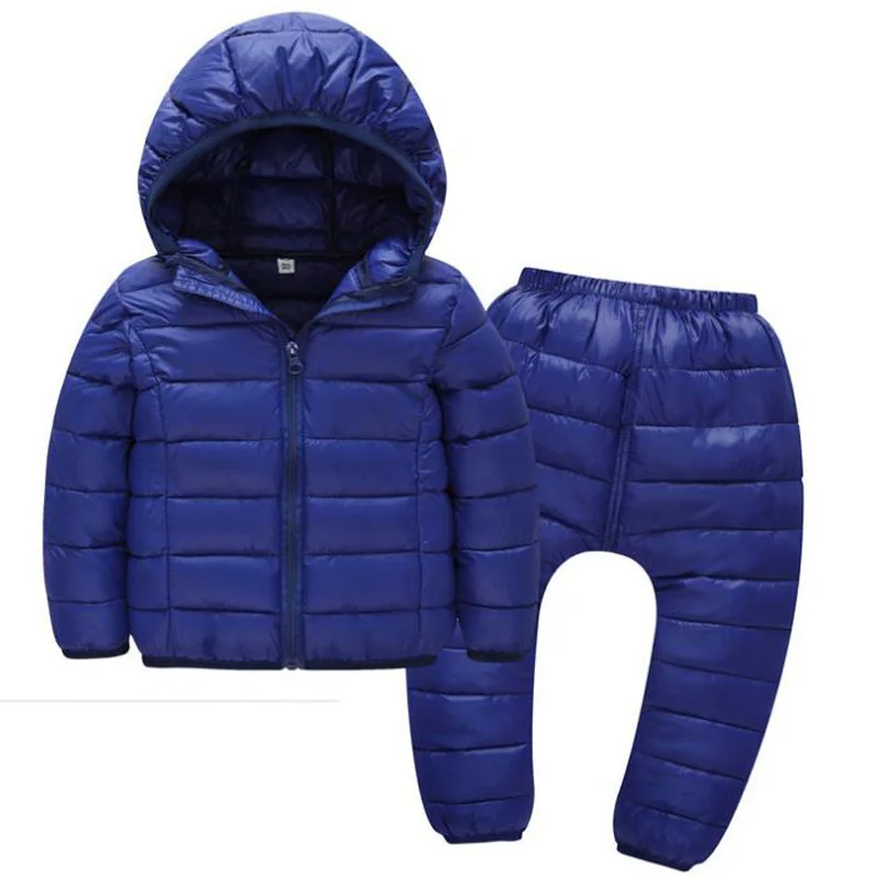 dark blue BOTEZAI/Детская куртка на гусином пуху для мальчиков и девочек; сезон осень-зима; детская легкая теплая детская одежда; комплект со штанами - Цвет: dark blue
