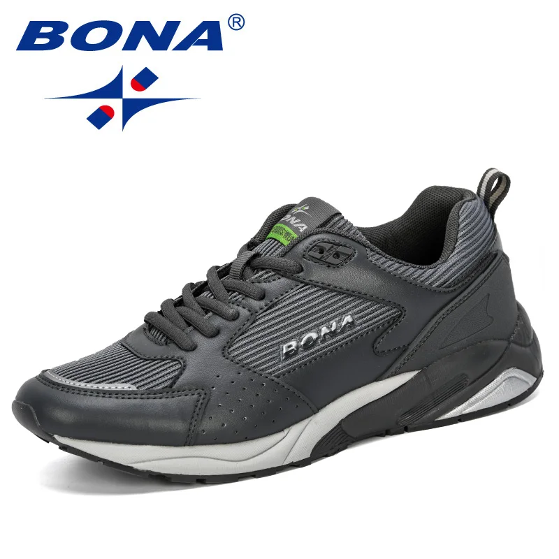 Dark gray silvergray BONA/ г., мужская повседневная обувь дышащая для досуга обувь Tenis Masculino Adulto легкие удобные сетчатые мужские кроссовки - Цвет: Dark gray silvergray