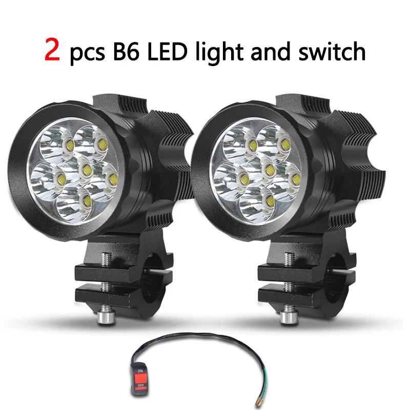 2 pcs B6 and switch DERI 60 Вт Универсальный мотоциклетный светодиодный фонарь для вождения, точечный фонарь, противотуманная фара, белый трехколесный самокат мотороллер фара - Испускаемый цвет: 2 pcs B6 and switch