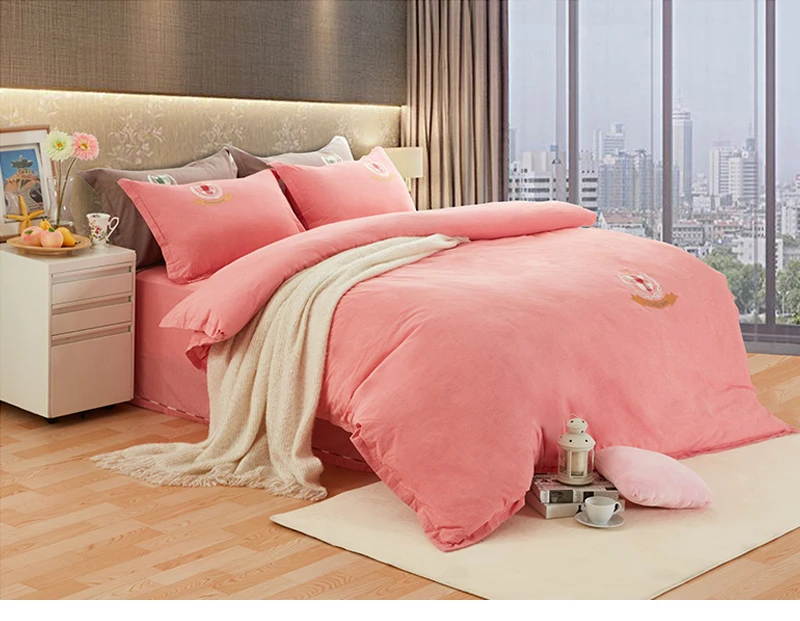 Jinpei Classic plain cotton sleeve yarn - dyed washed four piece set solid Embroidered bed textile | Дом и сад