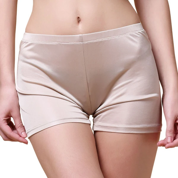 Beige Женские трусы-шорты, нижнее белье, трикотажные трусики из чистого шелка, Трусы средней толщины, размер L, XL, XXL - Цвет: Beige