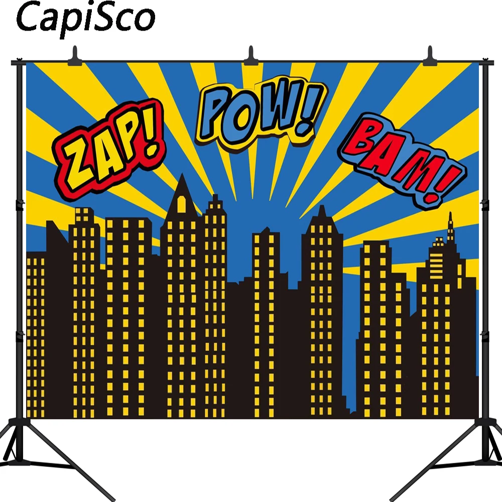 Capisco Comics Superher City сцена для детской фотосъемки фоны вечеринки на день рождения