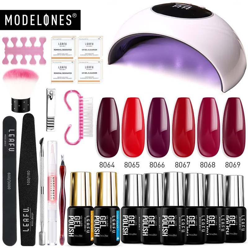 nail set Modelones 24 шт./лот Гель-лак для ногтей Набор 24 Вт смарт-датчик УФ лампа аппарат для лечения Полупостоянный лак для ногтей Гель-лак основа Топ - Цвет: nail set