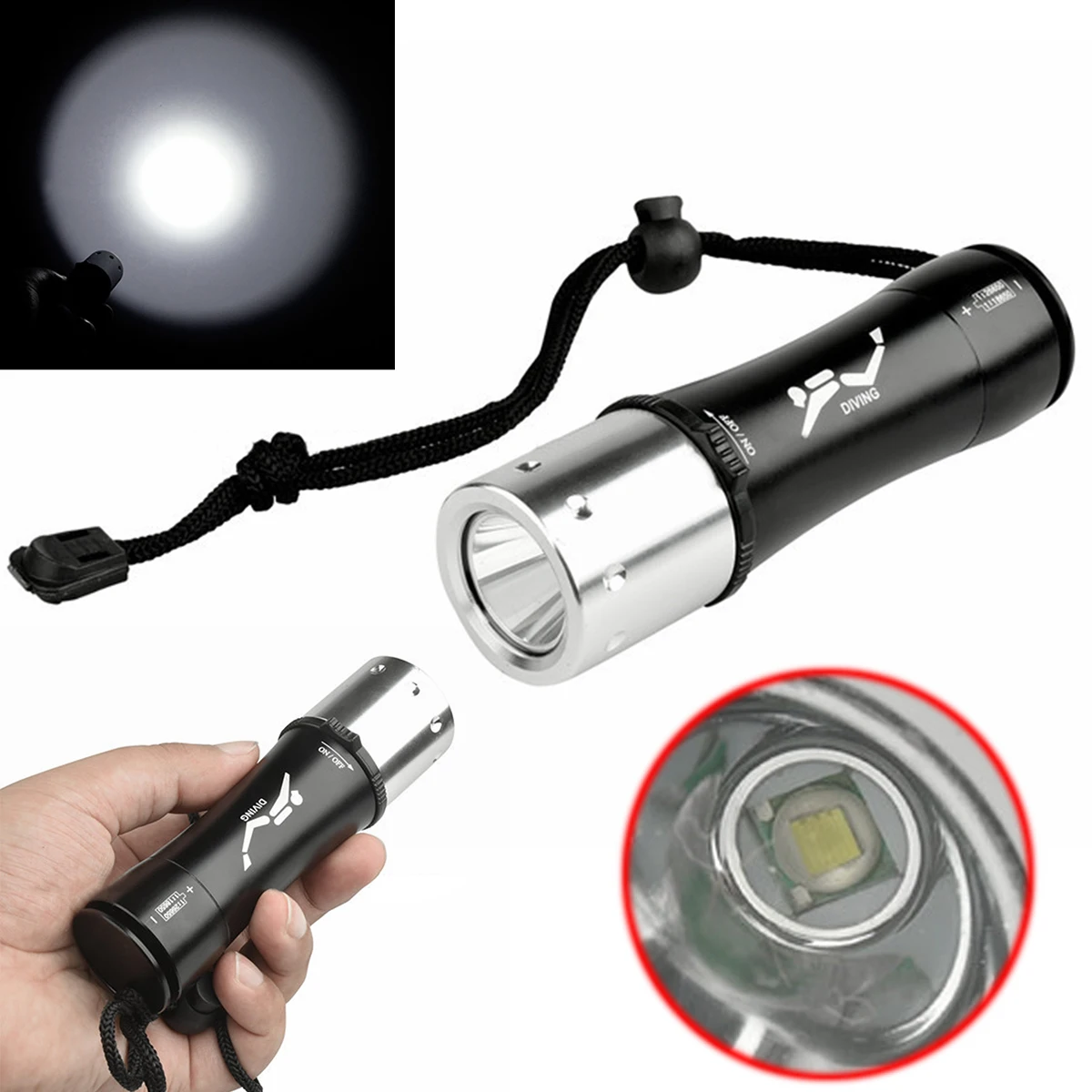 

Newest Waterproof Diving Bright Light XM-L T6 3 Modes Flashlight Torch Lamp Light 2019 new