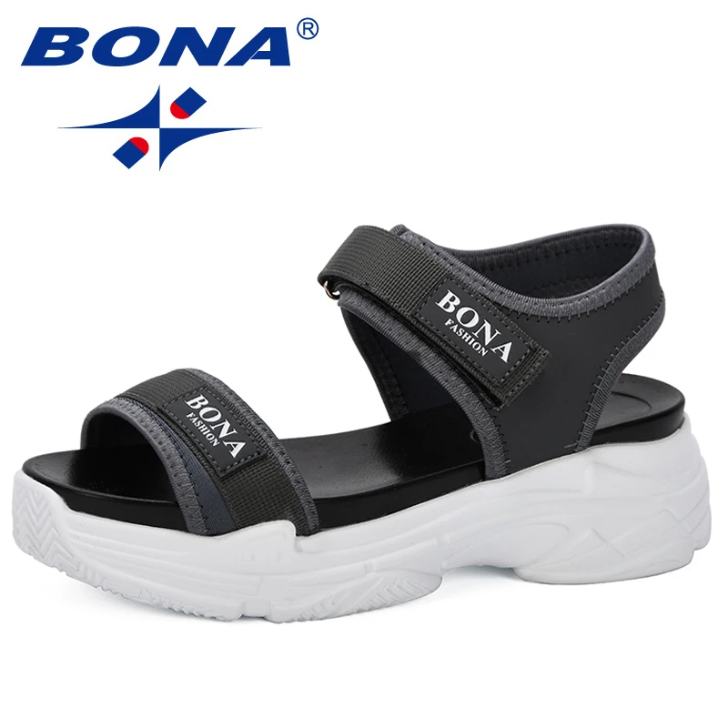 Женские дышащие сандалии BONA черные на платформе для прогулок лета 2019|Боссоножки