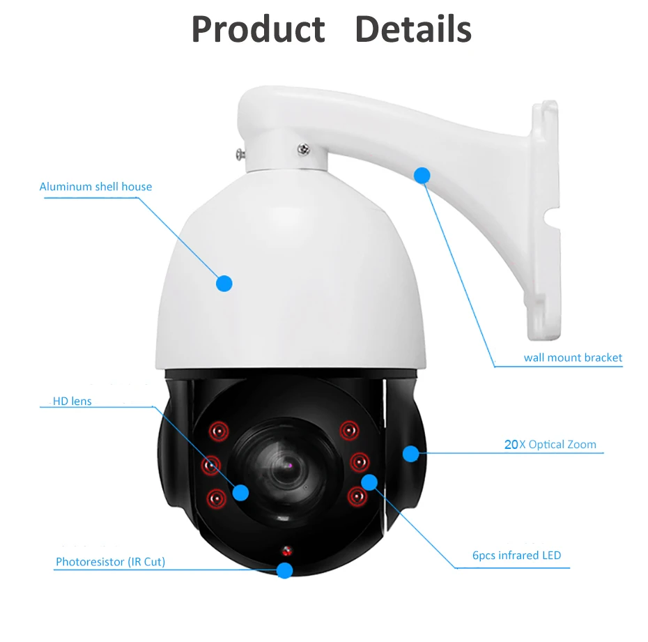 Беспроводная ip-камера zoom 1080P 20x zoom sd карта PTZ скоростная купольная ИК p2p камера 2mp