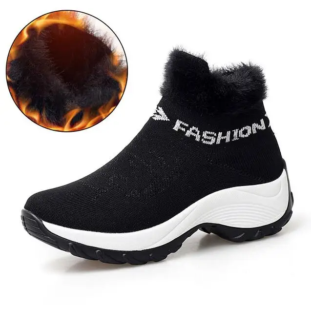 Зимние женские ботинки размера плюс 26 см Ботильоны на платформе с теплым мехом