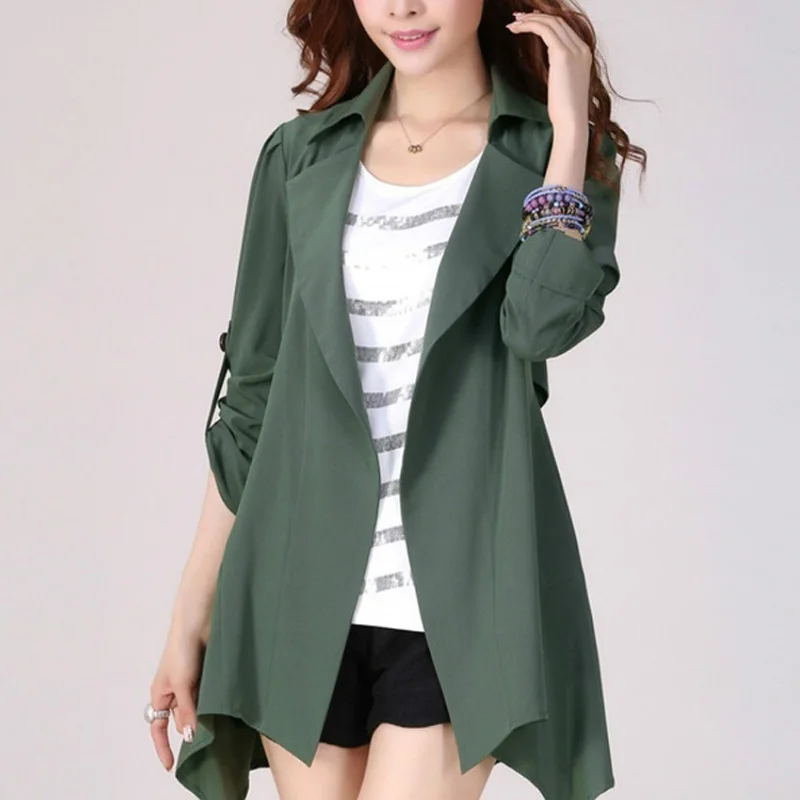 Zogaa Office Women Coat open stich Work Wear Trench Peach 3/4 sleeve Womens' Autumn and Winter Pure Color outware Plus Size | Женская