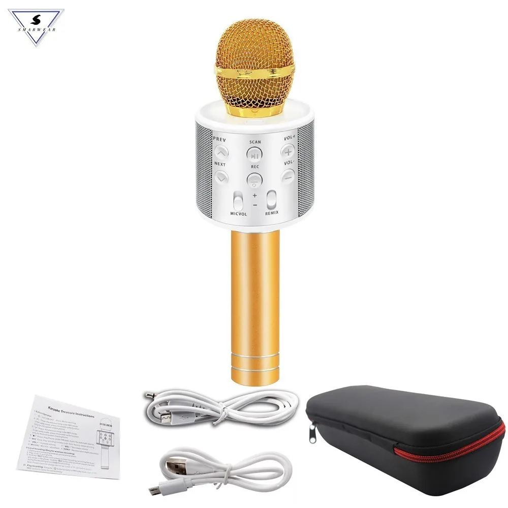 gold WS-858, bluetooth, микрофон, беспроводной, профессиональный, конденсаторный, караоке, микрофон, волшебный звук, микрофон, студия записи, Майка - Цвет: gold