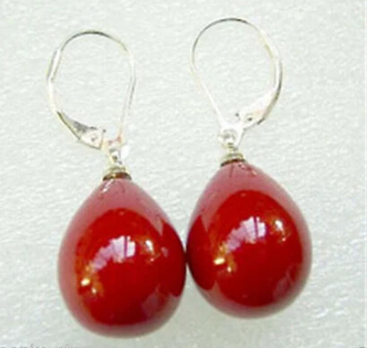 

New 12x16mm Red Coral Color South Sea Shell Pearl Leverback Earrings