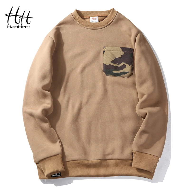 HanHent Fashion Round Neck Men's Sweatshirts With Pockets Casual Loose Pullover Long Sleeve Warm Fleece O-neck Hoodies Male | Мужская