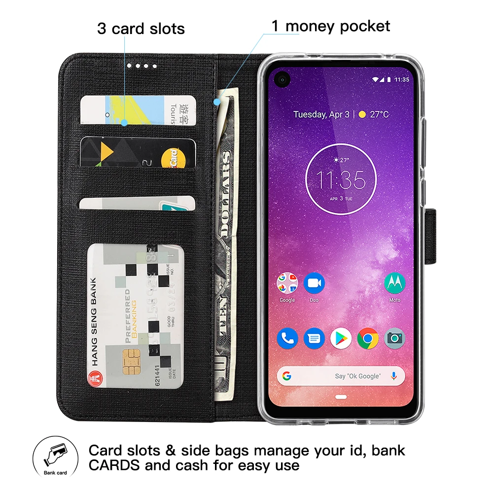 Винтажный кожаный флип-чехол для Motorola Moto One Vision кошелек с кармашком магнитный штатив Обложка для книги для Motorola Moto One Vision