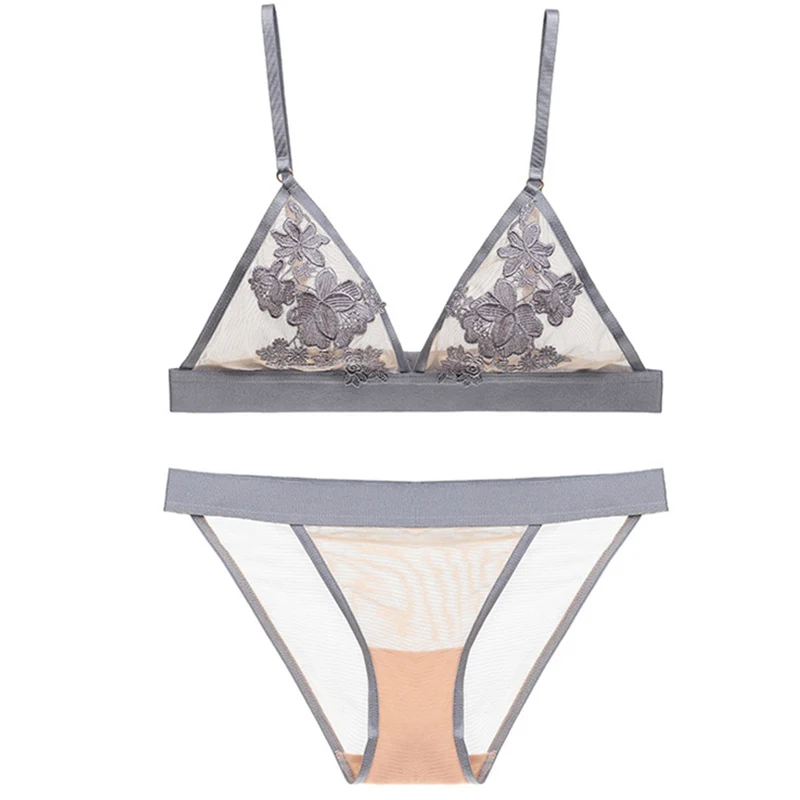 Comeonlover Ensemble нижнее белье Soutien Gorge Et Culotte с вышивкой комплекты нижнего белья большого размера Прозрачный Женский комплект нижнего белья RI80685 - Цвет: gray bra set