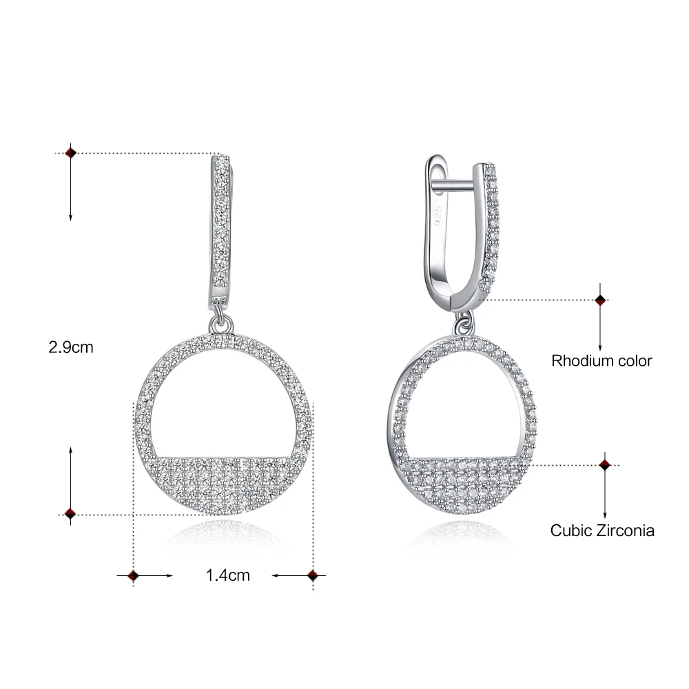 

Real 925 Sterling Silver Circle dangle Earrings for Woman Zirconia Long Earrings 925 Silver Big Earings boucle d'oreille