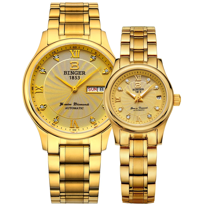 Оригинальные швейцарские Брендовые мужские женские часы BINGER для влюбленных пар