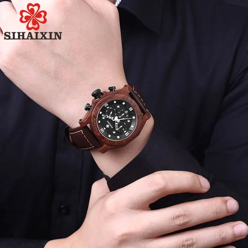 SIHAIXIN деревянные мужские часы Топ бренд класса люкс Horloges Mannen хронограф кварцевые