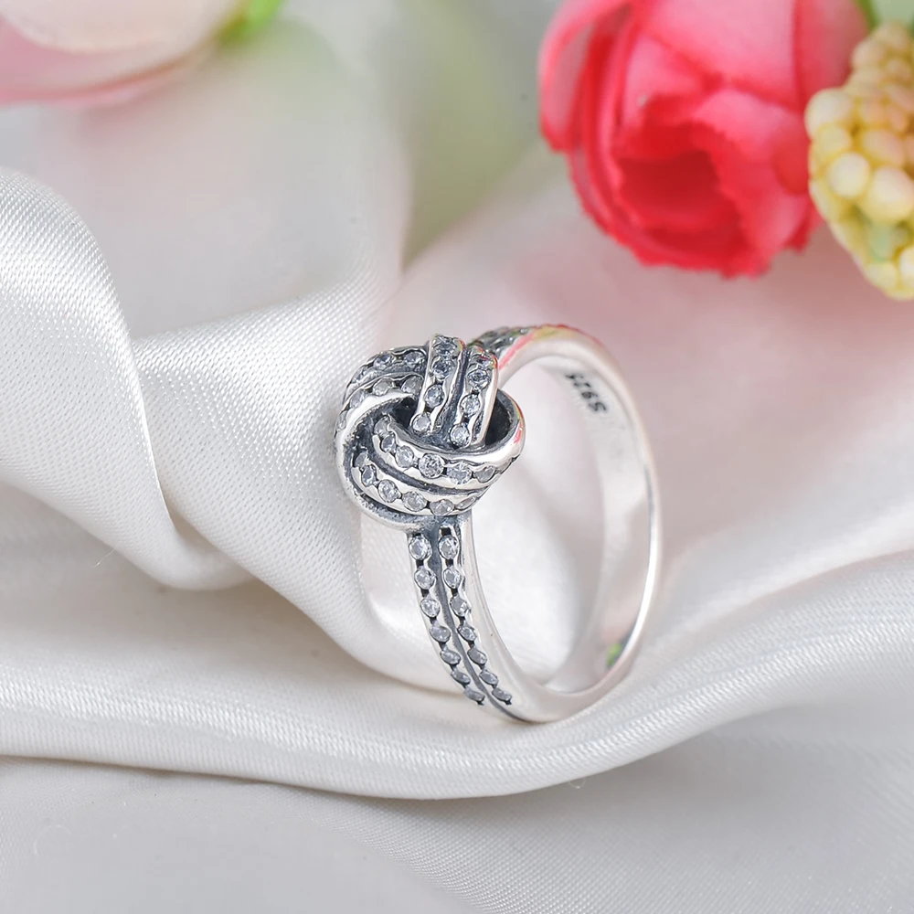 2017 новая мода 925 стерлингового серебра сверкающие Love Knot Свадебные кольца на палец