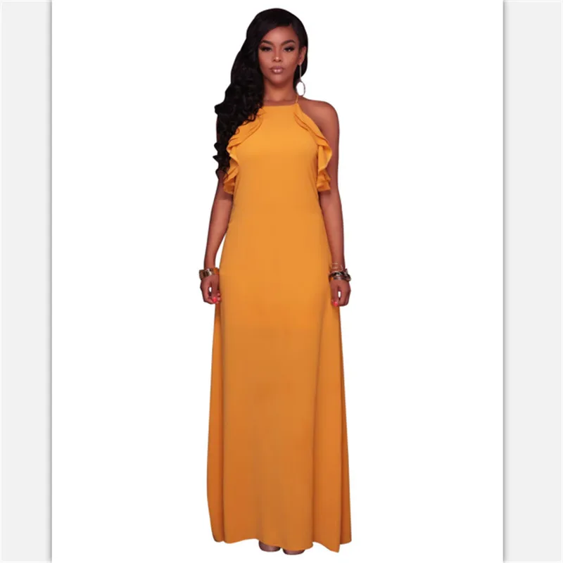 New women dress sexy red yellow color ruffles sleeveless night club hot slash neck fashion for girls | Женская одежда