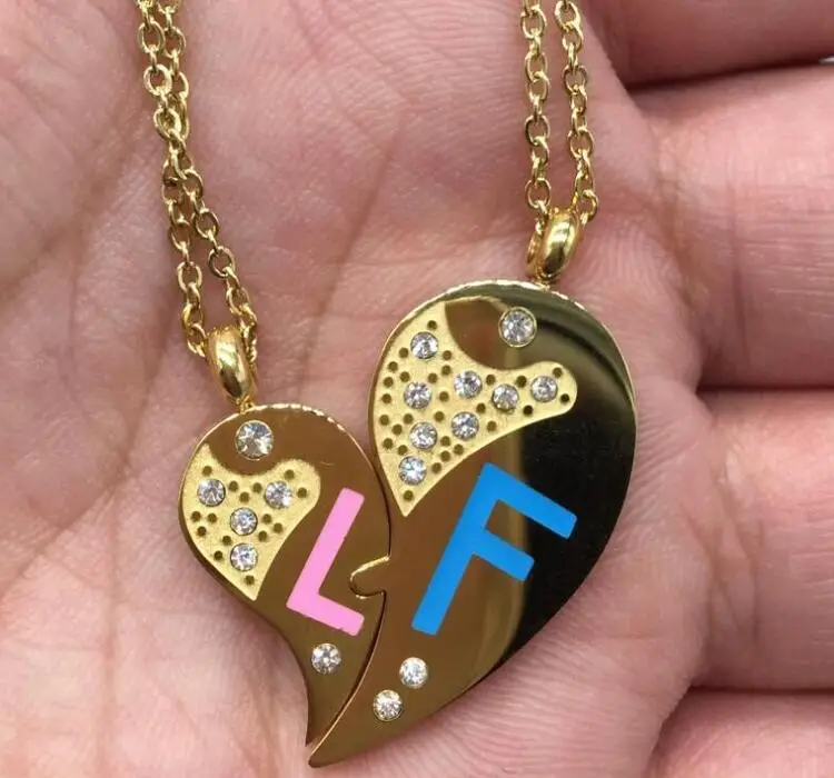 2017 Новый золотой тон ювелирные изделия Пара подвеска в виде разбитого сердца с