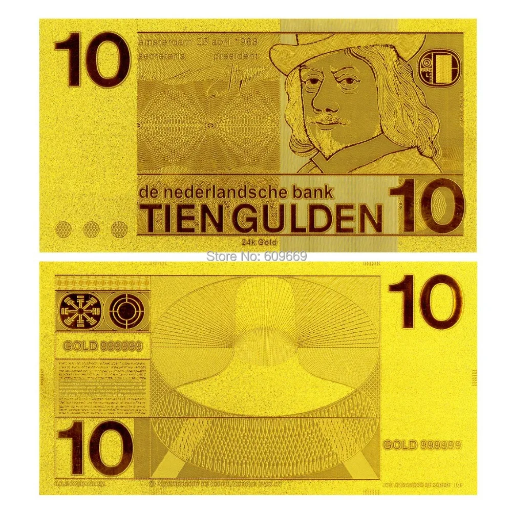 Rare &amp Nice Netherlands Banknote Engraved 10 Gulden Gold Plated For Home Decorate | Banknotes